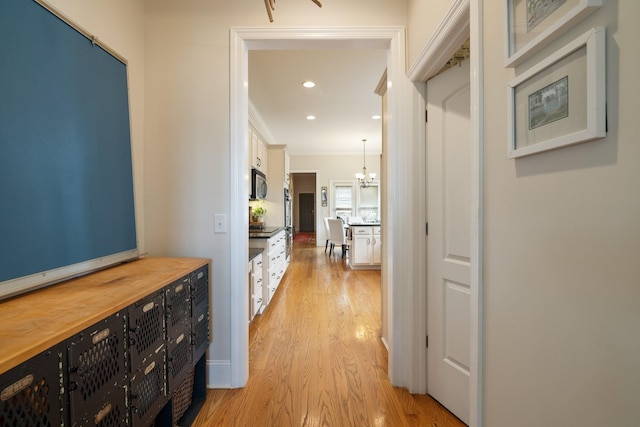 3448 Colebrook Dr, Thompsons Station, TN 37179 - hall with light wood finished floors, recessed lighting, and a chandelier