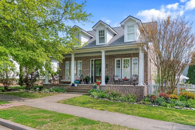3448 Colebrook Dr, Thompsons Station, TN 37179 - cape cod house featuring brick siding, a porch, and a shingled roof