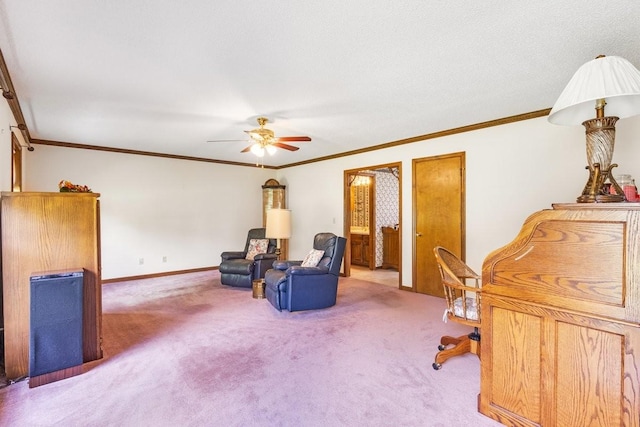 220 Winton Way Rd, Manchester, TN 37355 - living area featuring carpet, ceiling fan, crown molding, and baseboards