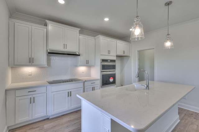 475 Triple Crown Cir, Gallatin, TN 37066 - kitchen with a sink, black electric stovetop, under cabinet range hood, double oven, and light wood-type flooring