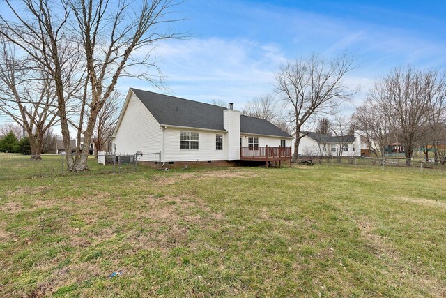 3609 Chunn Valley Dr, Spring Hill, TN 37174 - back of house with a deck, crawl space, a chimney, and central AC unit