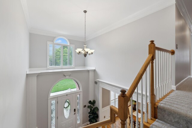 1926 Cliffview Ct, Murfreesboro, TN 37128 - entryway with a chandelier, crown molding, and a high ceiling