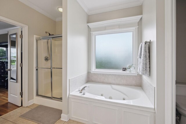 1926 Cliffview Ct, Murfreesboro, TN 37128 - bathroom featuring a whirlpool tub, a stall shower, healthy amount of natural light, crown molding, and toilet