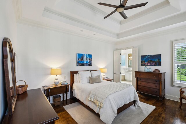 1577 Westhaven Blvd, Franklin, TN 37064 - bedroom with a raised ceiling, crown molding, wood finished floors, and a desk