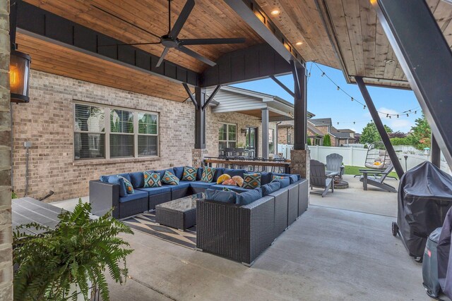 1240 Hensfield Dr, Murfreesboro, TN 37128 - view of patio with an outdoor living space, a ceiling fan, and grilling area