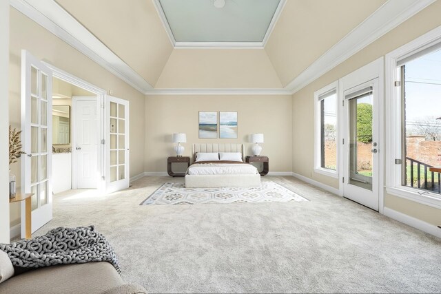 100 Carriage Way, Hendersonville, TN 37075 - carpeted bedroom with access to outside, french doors, ornamental molding, vaulted ceiling, and baseboards