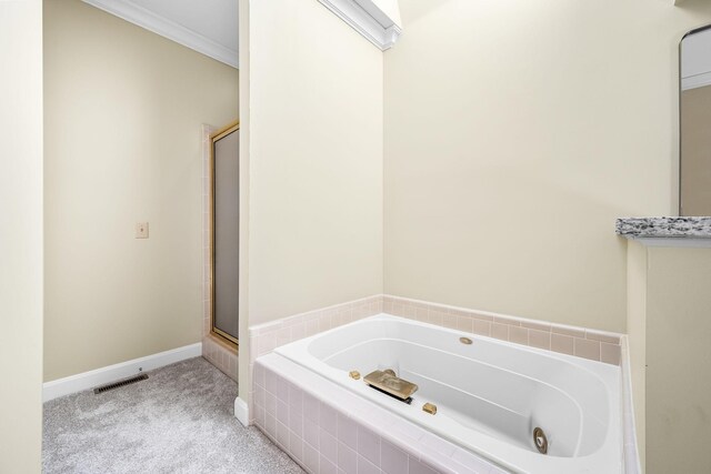 100 Carriage Way, Hendersonville, TN 37075 - bathroom with a whirlpool tub, baseboards, a shower with door, and ornamental molding