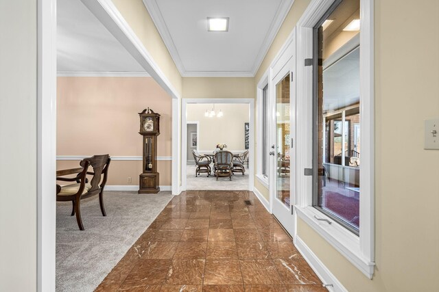 100 Carriage Way, Hendersonville, TN 37075 - hall with crown molding, a chandelier, and baseboards