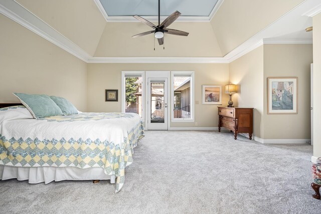 100 Carriage Way, Hendersonville, TN 37075 - bedroom featuring carpet flooring, access to exterior, crown molding, baseboards, and vaulted ceiling