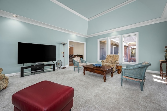 100 Carriage Way, Hendersonville, TN 37075 - living room featuring carpet flooring, crown molding, baseboards, and a towering ceiling