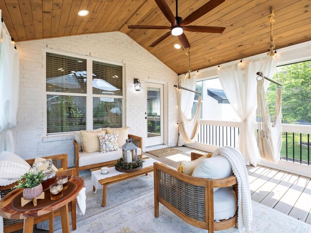 3005 Langston Pl, Spring Hill, TN 37174 - sunroom featuring lofted ceiling, ceiling fan, healthy amount of natural light, and outdoor lounge area