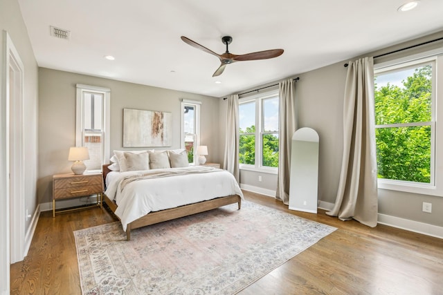 954 Russell St, Nashville, TN 37206 - bedroom with baseboards, multiple windows, wood finished floors, recessed lighting, and a ceiling fan