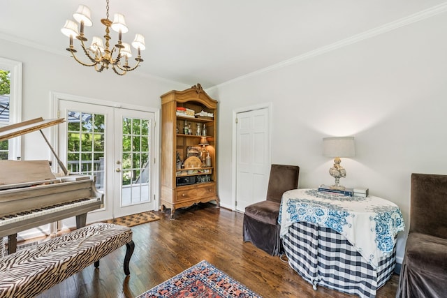 4235 Columbia Pike, Franklin, TN 37064 - living area featuring a chandelier, crown molding, wood finished floors, and french doors