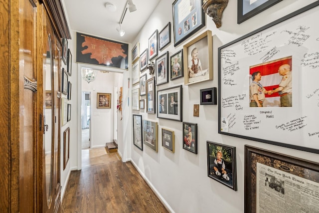 4235 Columbia Pike, Franklin, TN 37064 - hallway featuring dark wood-style floors, rail lighting, and baseboards