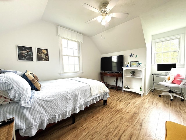 512 Riverview Dr, Franklin, TN 37064 - bedroom featuring wood finished floors, lofted ceiling, and a ceiling fan