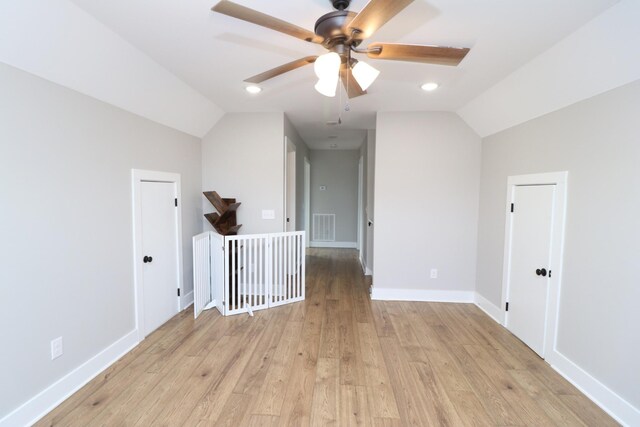 214 Miller Rd, Lafayette, TN 37083 - additional living space with vaulted ceiling, ceiling fan, light wood-style flooring, and baseboards