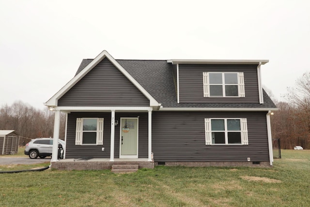 214 Miller Rd, Lafayette, TN 37083 - view of front facade with a porch, a front lawn, roof with shingles, and crawl space