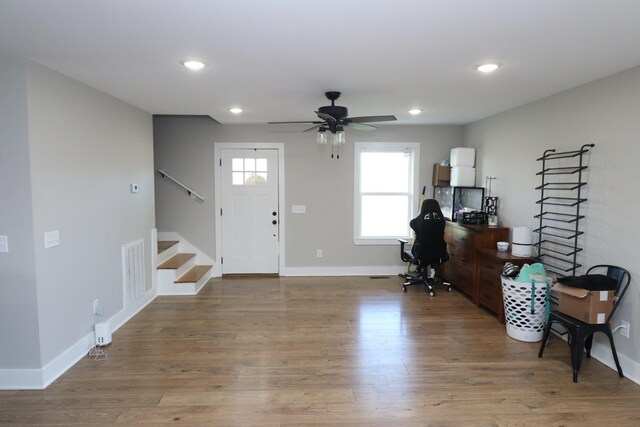 214 Miller Rd, Lafayette, TN 37083 - office area featuring a ceiling fan, wood finished floors, baseboards, and recessed lighting