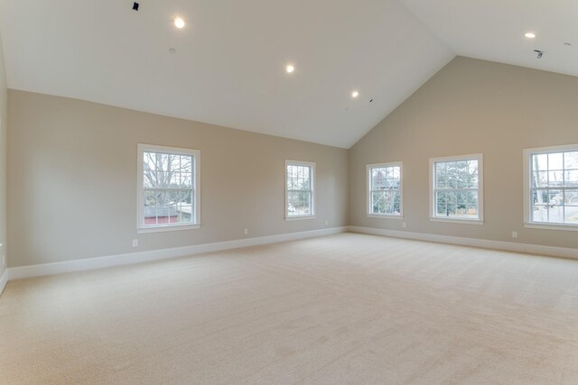 103 Maple St, Smyrna, TN 37167 - unfurnished room with light carpet, high vaulted ceiling, baseboards, and recessed lighting