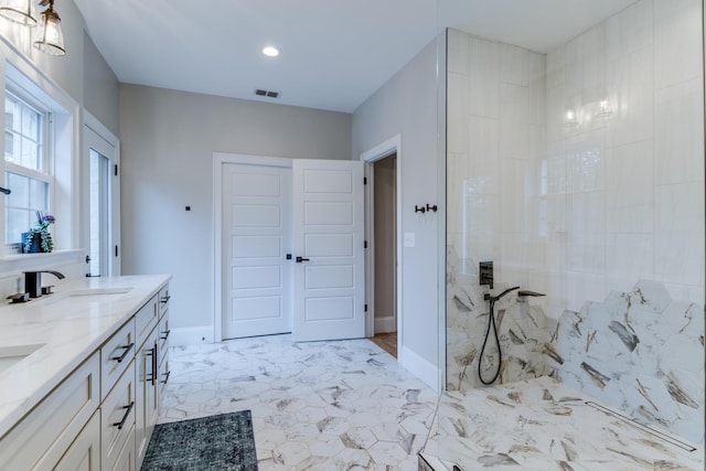 103 Maple St, Smyrna, TN 37167 - full bath featuring a marble finish shower, double vanity, baseboards, and recessed lighting