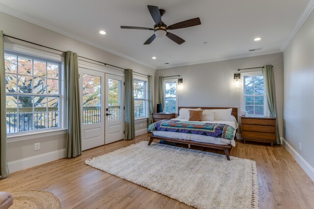 103 Maple St, Smyrna, TN 37167 - bedroom with baseboards, wood finished floors, ornamental molding, recessed lighting, and access to outside