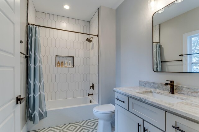 103 Maple St, Smyrna, TN 37167 - bathroom with vanity, shower / bath combination with curtain, toilet, and recessed lighting