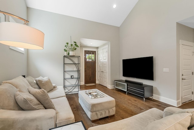 5124 Southfork Blvd, Old Hickory, TN 37138 - living area with wood finished floors, high vaulted ceiling, baseboards, and recessed lighting