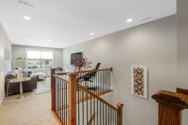 5124 Southfork Blvd, Old Hickory, TN 37138 - hallway with an upstairs landing, light colored carpet, recessed lighting, and baseboards