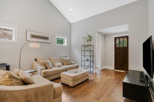 5124 Southfork Blvd, Old Hickory, TN 37138 - living room with light wood-type flooring, recessed lighting, high vaulted ceiling, and baseboards