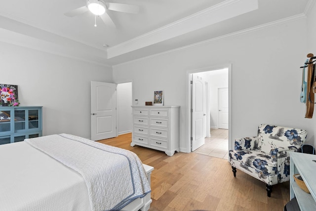 7428 Dodd Retreat Ct, Hermitage, TN 37076 - bedroom featuring a raised ceiling, crown molding, light wood-style floors, and ceiling fan