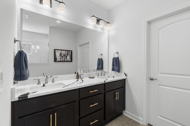 7428 Dodd Retreat Ct, Hermitage, TN 37076 - full bathroom featuring double vanity, tile patterned floors, and baseboards