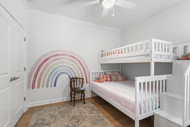 7428 Dodd Retreat Ct, Hermitage, TN 37076 - bedroom with crown molding, wood finished floors, and a ceiling fan