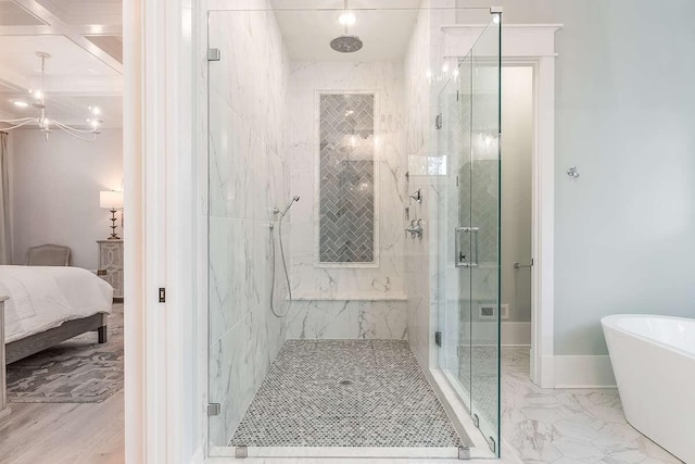 1 Old S Rd, Murfreesboro, TN 37128 - ensuite bathroom with a marble finish shower, a soaking tub, a chandelier, and marble finish floors