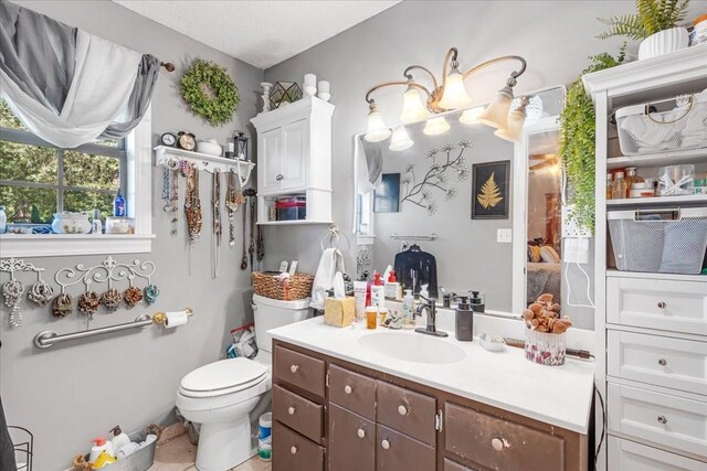 2890 Nance Bend Rd, Clifton, TN 38425 - bathroom with vanity, healthy amount of natural light, toilet, and tile patterned floors