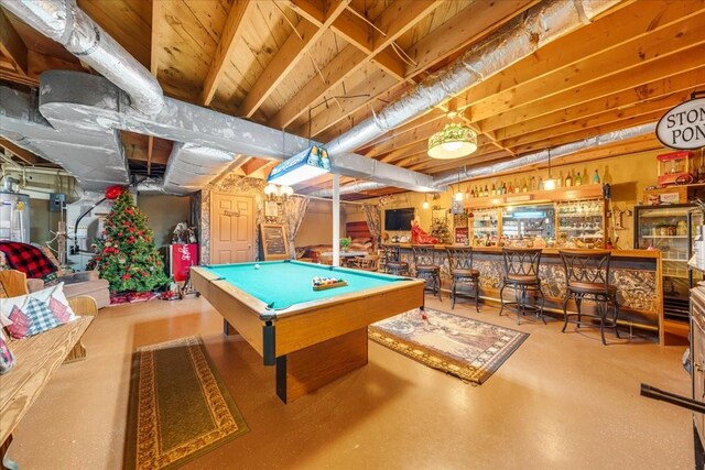 2890 Nance Bend Rd, Clifton, TN 38425 - playroom with a bar, concrete floors, and pool table
