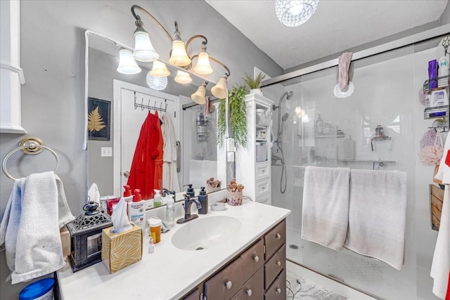 2890 Nance Bend Rd, Clifton, TN 38425 - full bathroom featuring vanity, an enclosed shower, and a chandelier