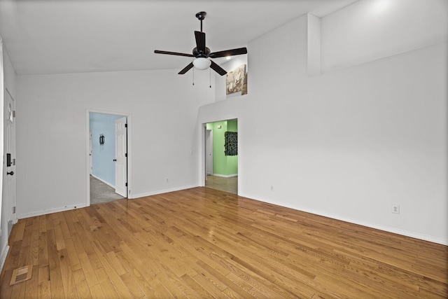 5009 Lanier Dr, Greenbrier, TN 37073 - empty room with ceiling fan, light wood-type flooring, high vaulted ceiling, and baseboards