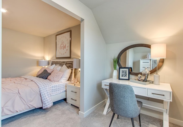 2413 Williams Ridge Dr, Columbia, TN 38401 - bedroom featuring light carpet, baseboards, an office area, and vaulted ceiling