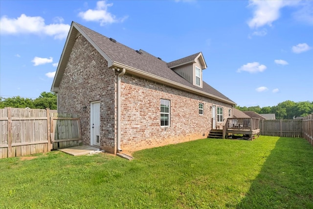 1020 Corey Dr, Lewisburg, TN 37091 - rear view of house featuring brick siding, a wooden deck, and a shingled roof