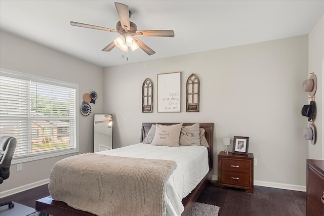 1020 Corey Dr, Lewisburg, TN 37091 - bedroom with baseboards, dark wood finished floors, and ceiling fan