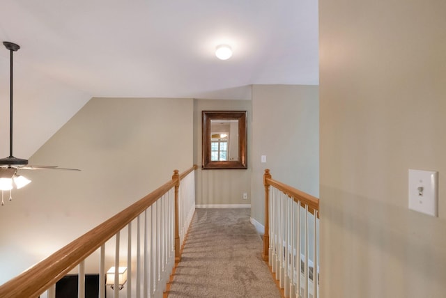 1513 Bunbury Dr, Thompsons Station, TN 37179 - hallway with light colored carpet, an upstairs landing, baseboards, and lofted ceiling