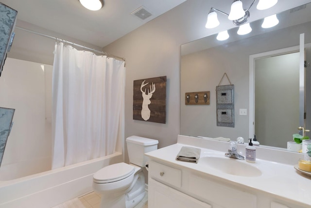 1513 Bunbury Dr, Thompsons Station, TN 37179 - full bathroom with vanity, toilet, shower / bath combination with curtain, and tile patterned floors