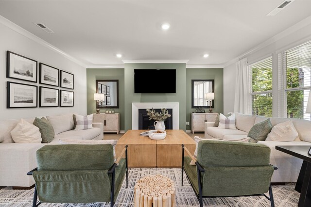 2456 Williams Ridge Dr, Columbia, TN 38401 - living room featuring ornamental molding and recessed lighting