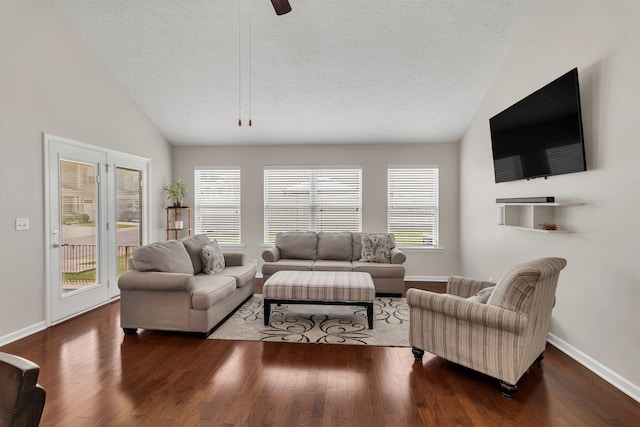 905 Azeri Ave, Murfreesboro, TN 37128 - living area featuring vaulted ceiling, baseboards, wood finished floors, a textured ceiling, and ceiling fan