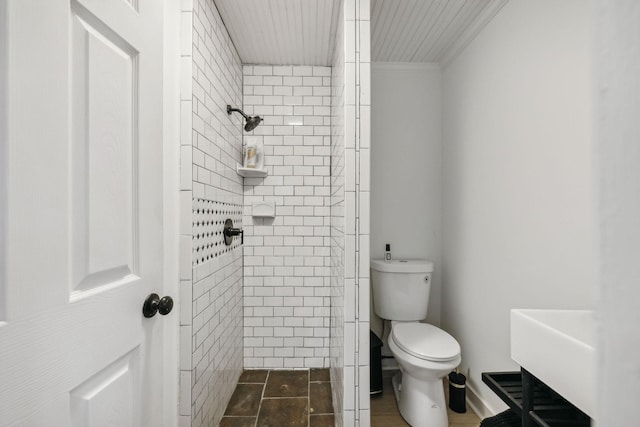 8861 Aunt Helen Rd, Silver Point, TN 38582 - bathroom featuring a stall shower, toilet, and crown molding