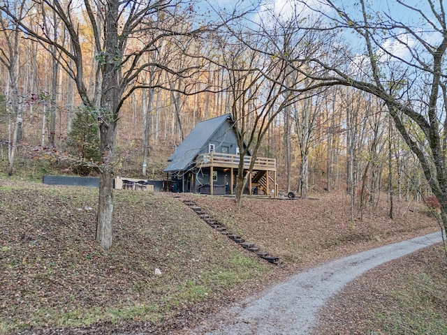 8861 Aunt Helen Rd, Silver Point, TN 38582 - view of front of property featuring a wooden deck, stairs, and a view of trees