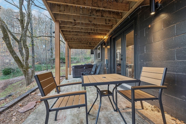 8861 Aunt Helen Rd, Silver Point, TN 38582 - view of patio / terrace with a hot tub and outdoor dining space