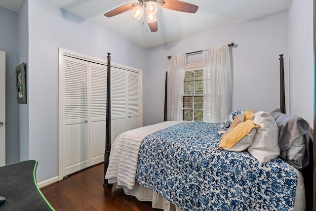 4505 Harding Pike Unit 103, Nashville, TN 37205 - bedroom with dark wood finished floors, a closet, a ceiling fan, and baseboards