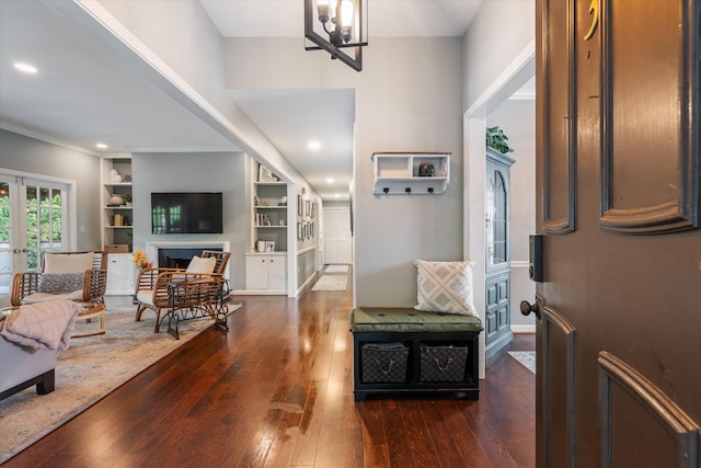 4505 Harding Pike Unit 103, Nashville, TN 37205 - foyer entrance featuring wood-type flooring, a fireplace, recessed lighting, baseboards, and french doors