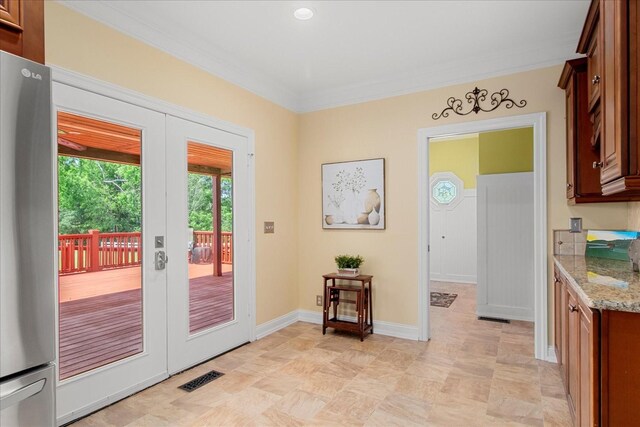 1446 Kittrell Rd, Franklin, TN 37064 - entryway featuring french doors and crown molding